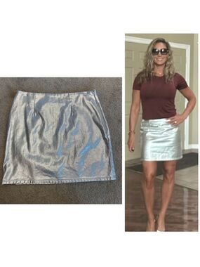 Joe fresh metallic silver denim miniskirt Sz 4 shiny party Vegas clubwear NWOT